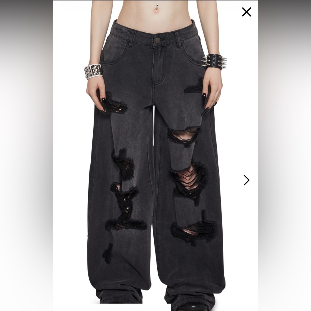 Widow Sinful Attitude Wide Leg Jeans Distressed Grey